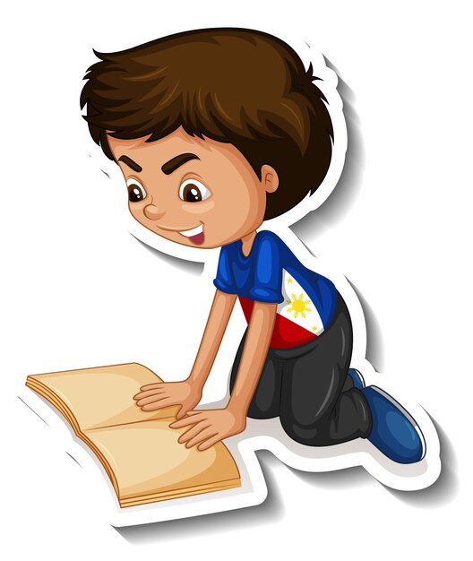 A boy reading a book cartoon character