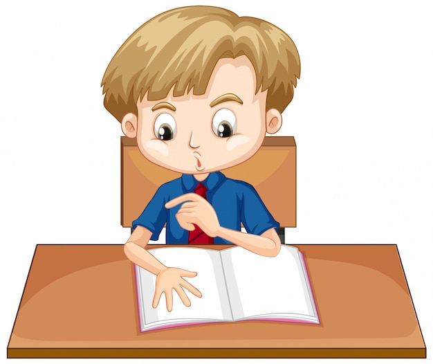 Free vector boy reading book on the desk