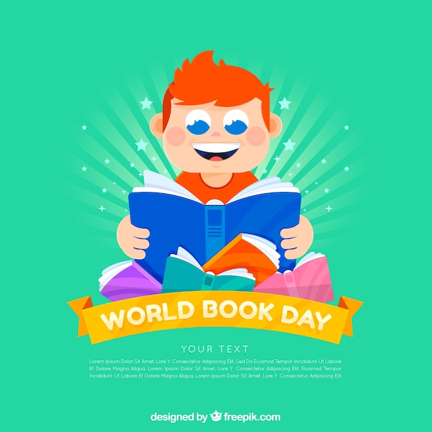 Free vector boy reading a book on the world book day