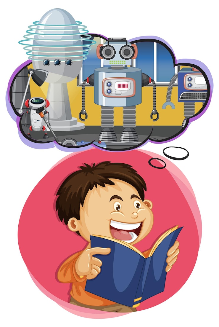Free Vector a boy reading with callout