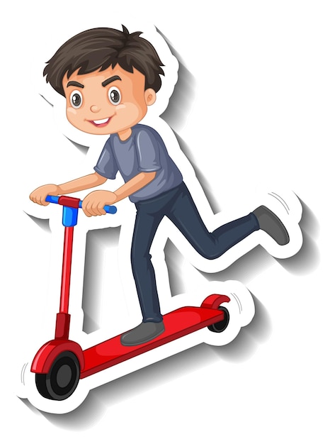 Free vector boy rides on a scooter cartoon sticker