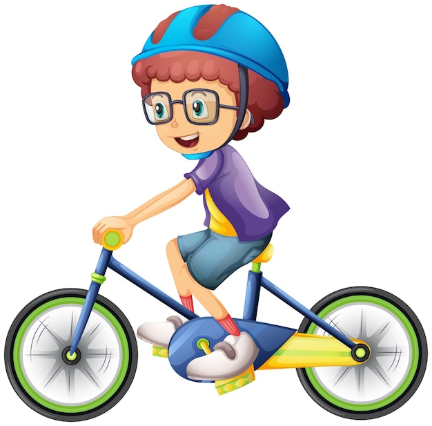 A boy riding a bicycle cartoon character isolated on white