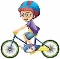 Vettore gratuito un ragazzo in sella a un personaggio dei cartoni animati di bicicletta isolato su bianco