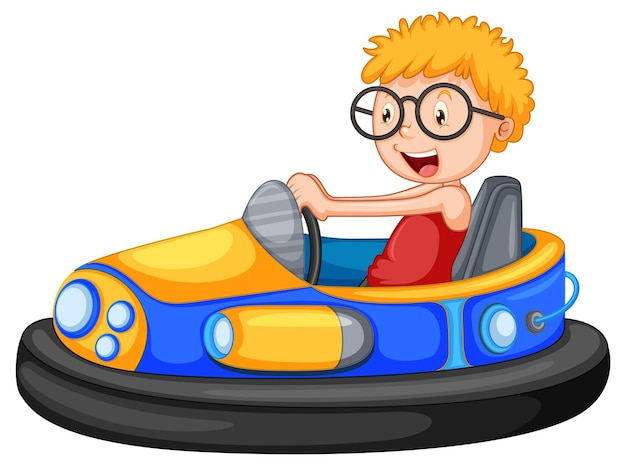 A boy riding bumper car cartoon