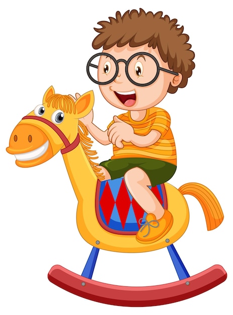 Boy riding on rocking horse