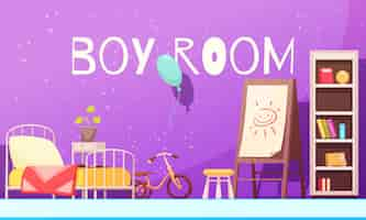 Free vector boy room in violet color illustration