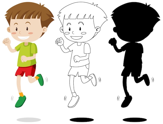 Free vector boy running with its outline and silhouette