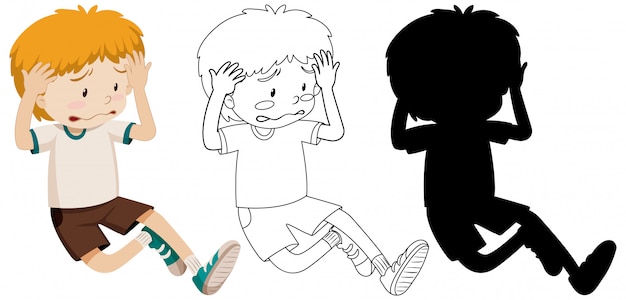 Free vector boy sad disappointed with its outline and silhouette