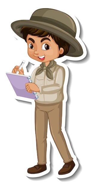 Ragazzo in costume da safari adesivo personaggio dei cartoni animati