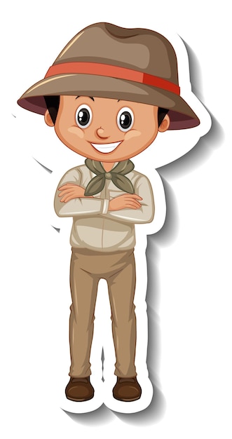 Ragazzo in costume da safari adesivo personaggio dei cartoni animati