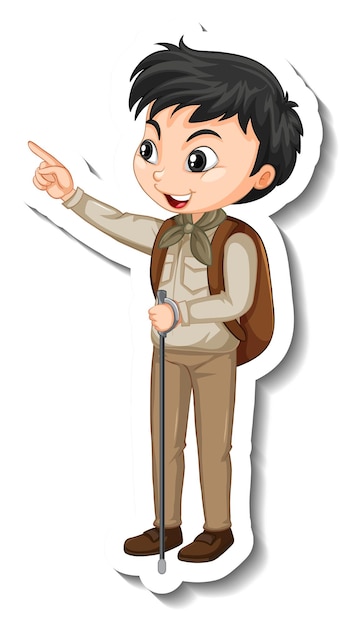 Boy in safari outfit cartoon character sticker