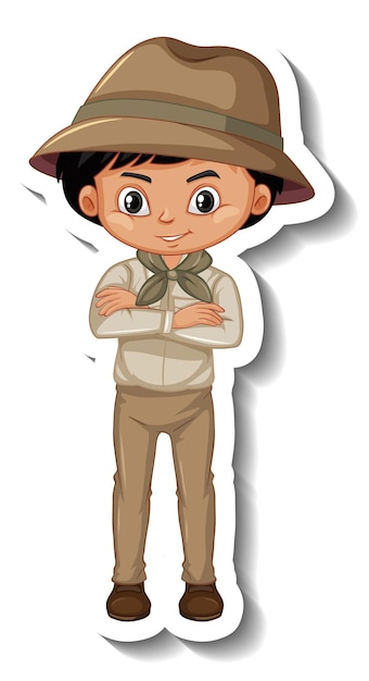 Free vector boy in safari outfit cartoon character sticker