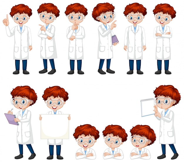 Free vector boy in science gown doing different poses
