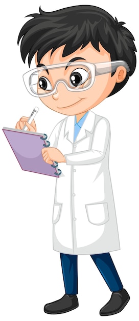 Free vector boy in science gown writing on isolated background