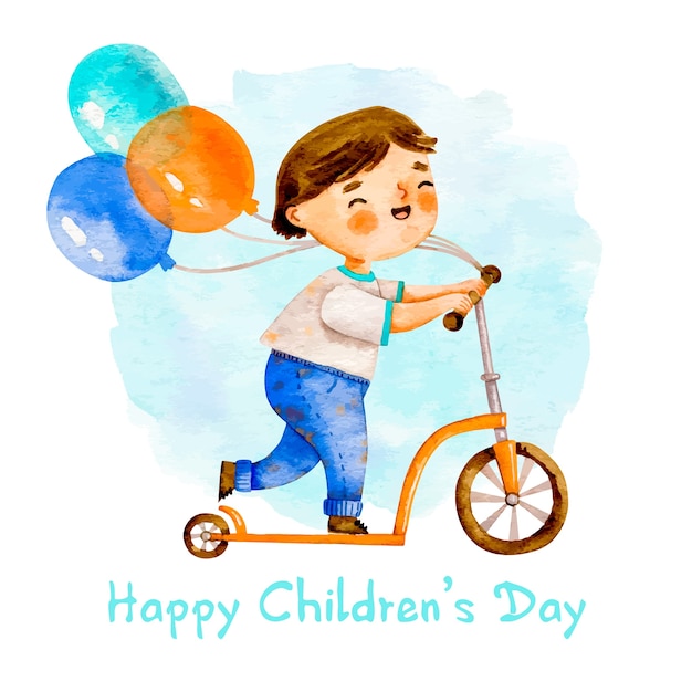 Boy on a scooter with balloons