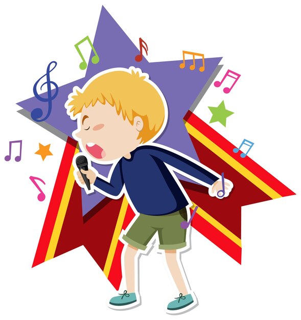 A boy singing cartoon character