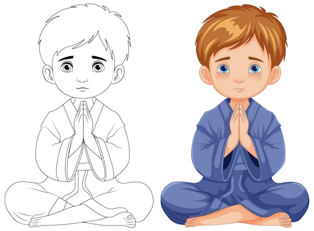 無料ベクター 座って瞑想して祈る少年
