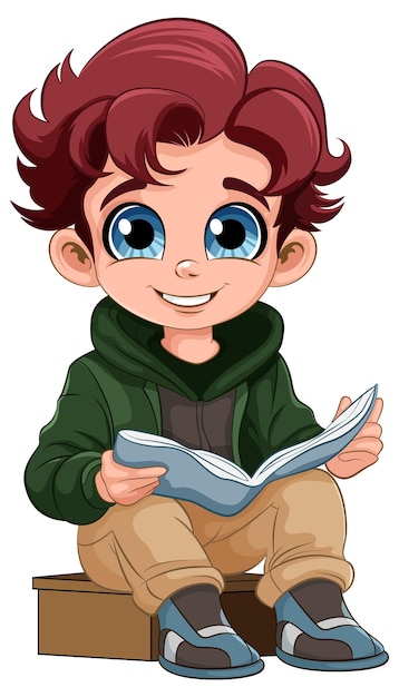 Free vector boy sitting and reading the book