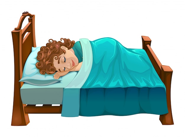 少年は彼のベッドのベクトル漫画孤立シーンに眠っています