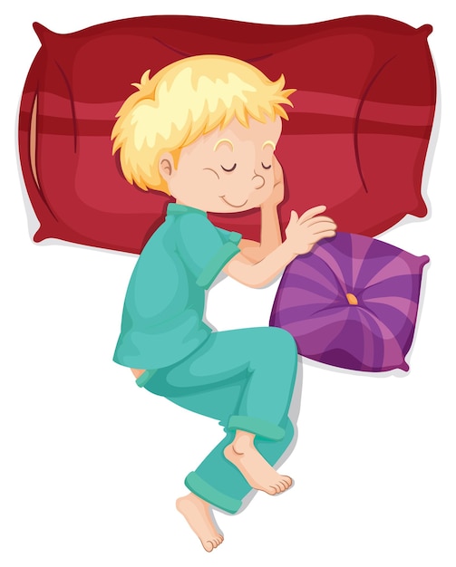 Free vector boy sleeping on red pillow