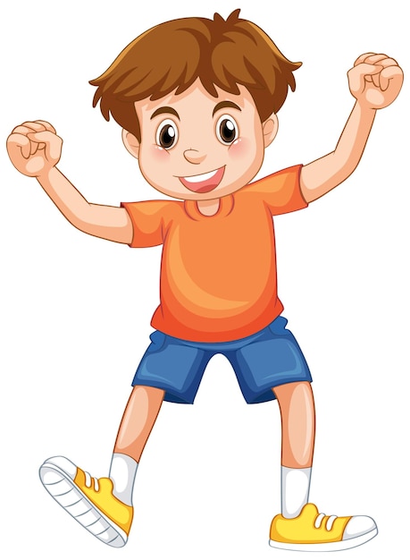 A boy standing and cheer on white background