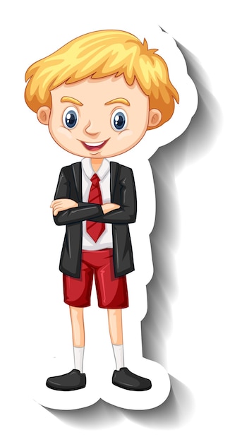 Free vector a boy in student uniform cartoon character sticker