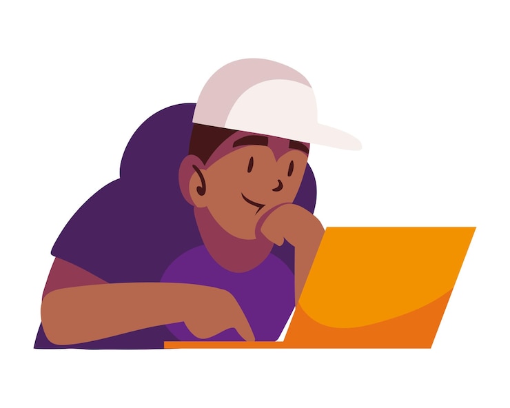 Free Vector boy studying with laptop illustration
