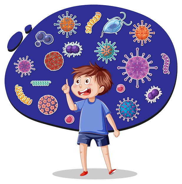 Free vector a boy surrounded by germs