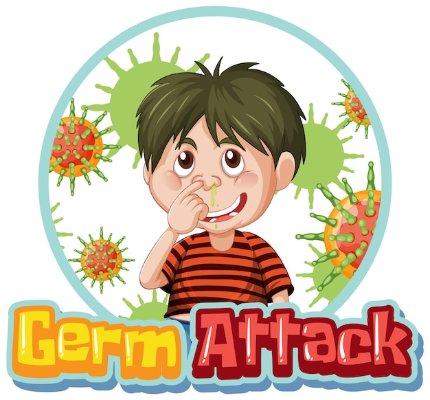 Free vector a boy surrounded by germs