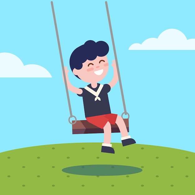 Free vector boy swinging on a rope swing