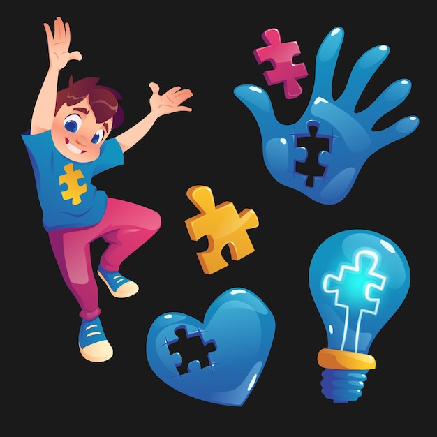 Free vector boy and symbols with puzzle pieces