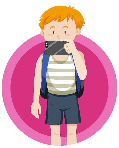 Free vector boy taking picture with mobile phone