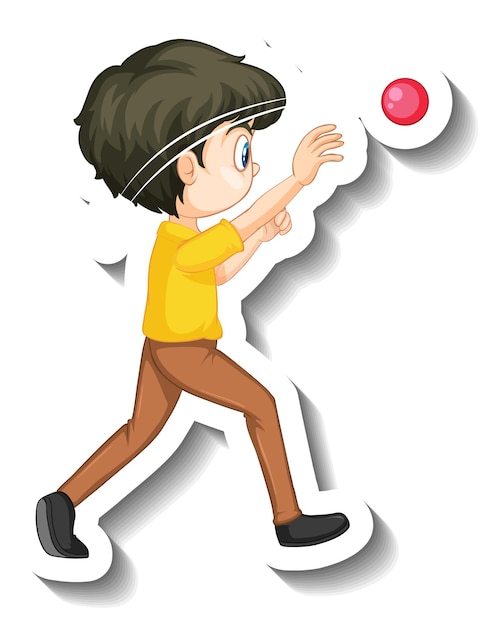 ボール漫画のキャラクターステッカーを投げる少年