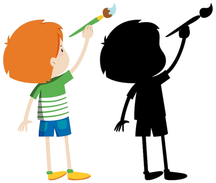 Free Vector boy using paintbrush with its silhouette