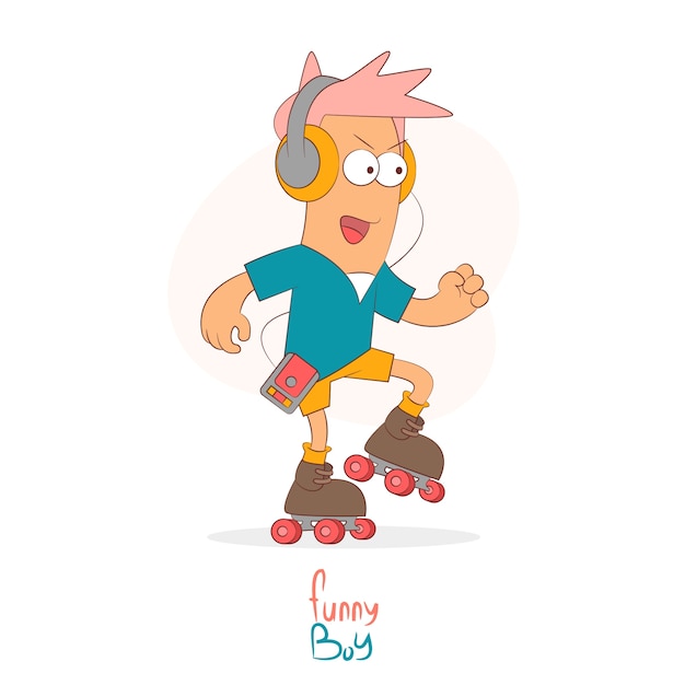 Free vector boy using roller skates