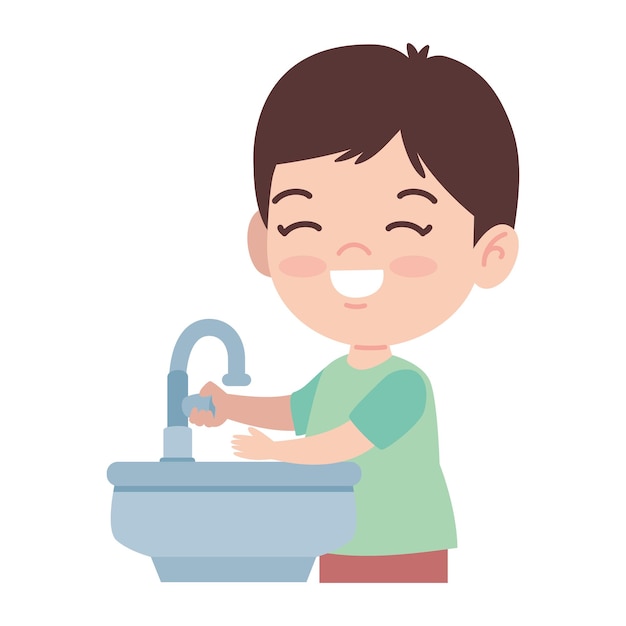 Free vector boy washing hands cartoon