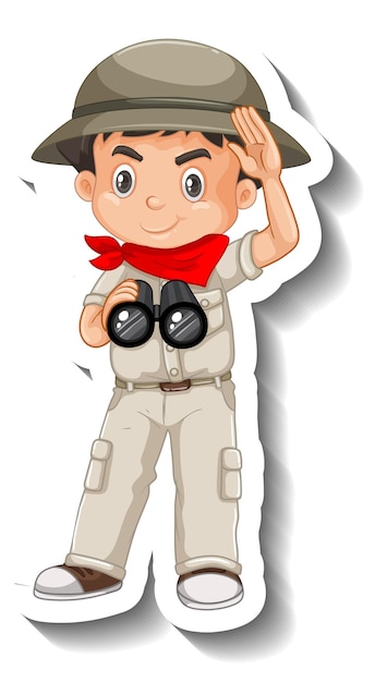 Бесплатное векторное изображение Мальчик в костюме для сафари, мультяшный персонаж, наклейка