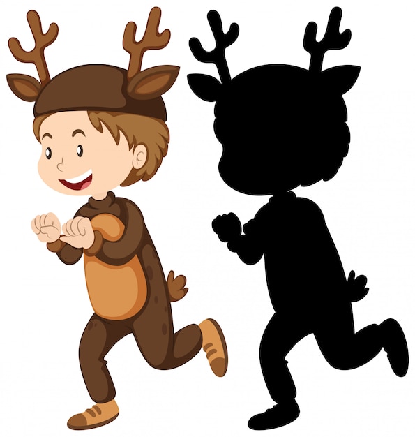 Boy wearing deer costume with its silhouette