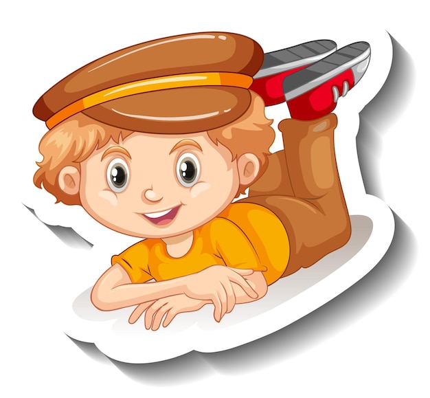 A boy wearing hat cartoon character sticker