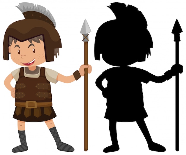 Free vector boy wearing knight costume with its silhouette