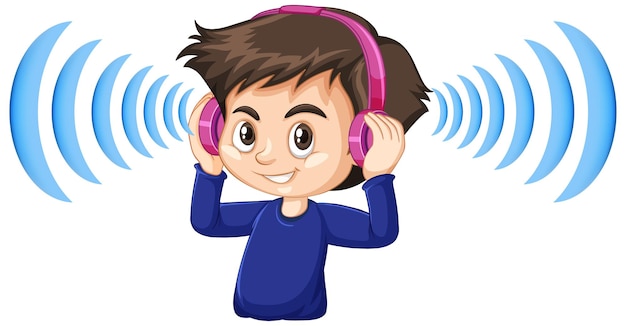 Free vector boy wearing noise cancelling headphones