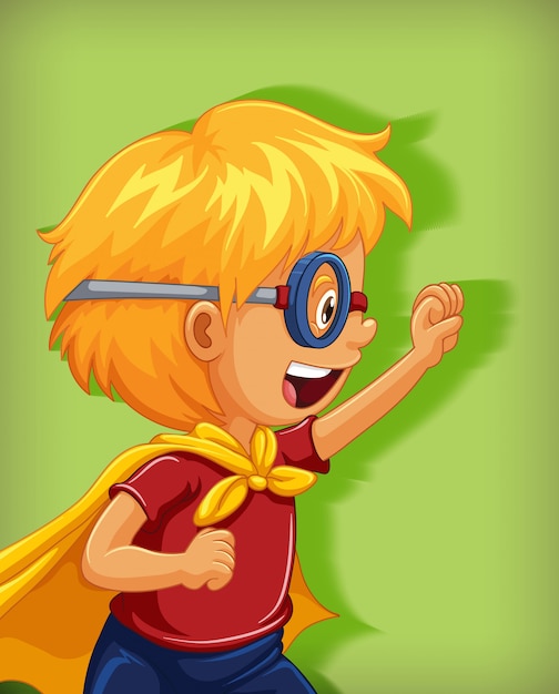 Boy wearing superhero with stranglehold position cartoon character portrait isolated