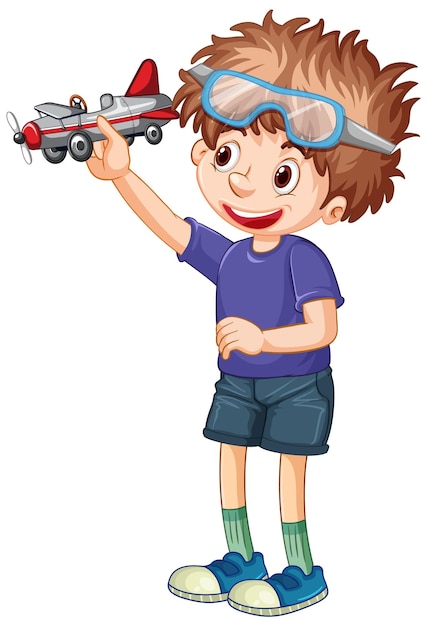 Free vector a boy wears glasses playing airplane toy