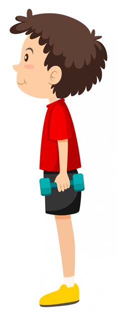 A boy and weight training exercises