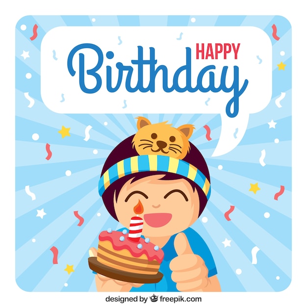 Boy with a cake happy birthday card