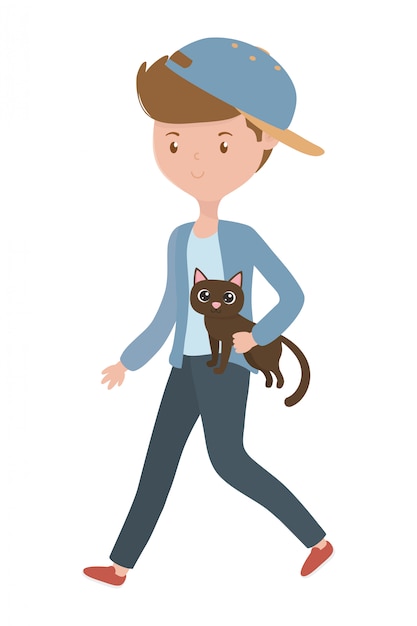 Boy with cat cartoon 