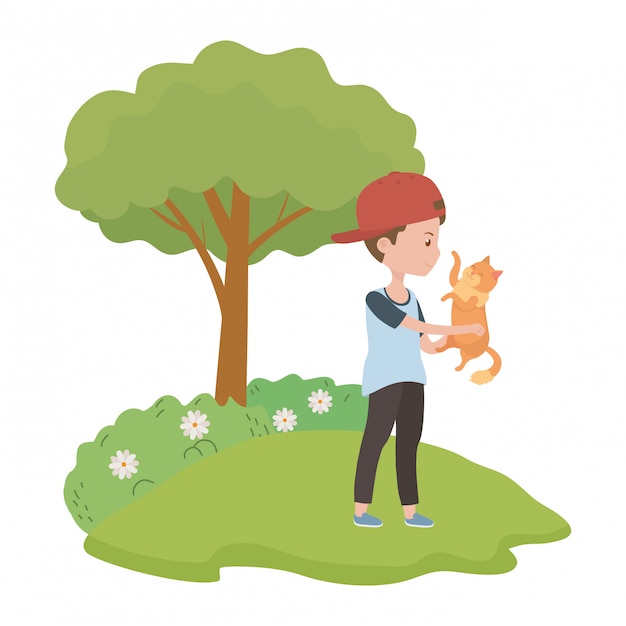 Vettore gratuito ragazzo con cartone animato gatto
