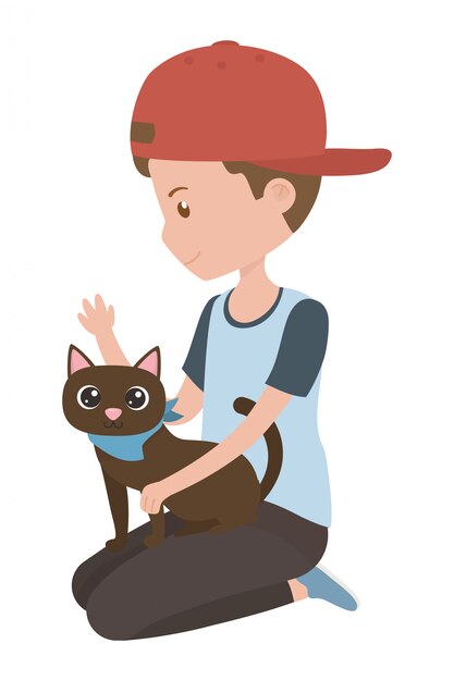 Boy with cat of cartoon 