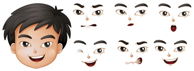 Boy with different facial expressions illustration