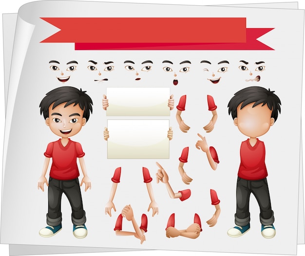 Boy with different set of faces illustration